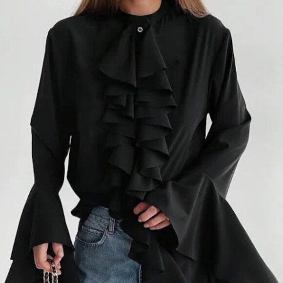 Ruffle Chiffon Statement top in Pink NWOT!!!!!!! - Picture 2 of 5